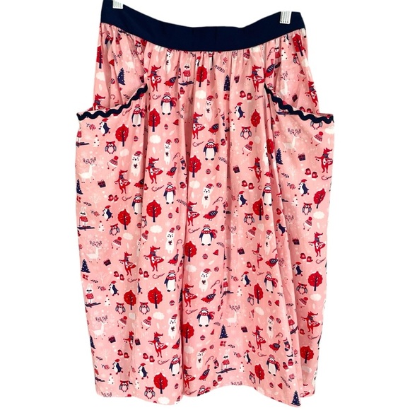 Unique Vintage Dresses & Skirts - Unique Vintage Christmas Print Full Swing Skirt Cotton Pockets Winter Penguin
